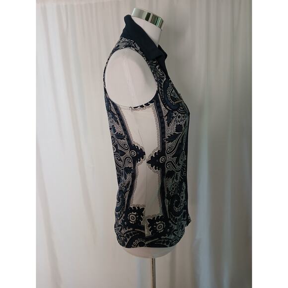 INC International Concepts collared tank top zipper accent scroll mosaic XS - Picture 7 of 7